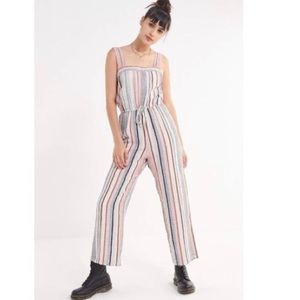 Urban Outfitters Neutral Striped Cotton Wide Leg Pant Overall Jumpsuit NWT L